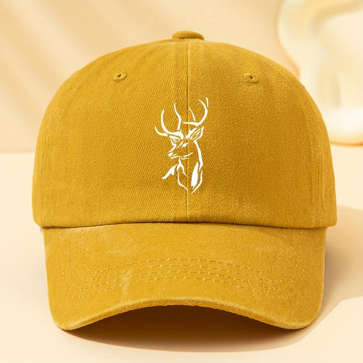 Gorra de béisbol con cabeza de ciervo para hombre - Ajustable, transpirable y cómoda, negra con estampado blanco de ciervo, perfecta para deportes al aire libre y viajes, suave al tacto, diseño clásico, lavable a mano.