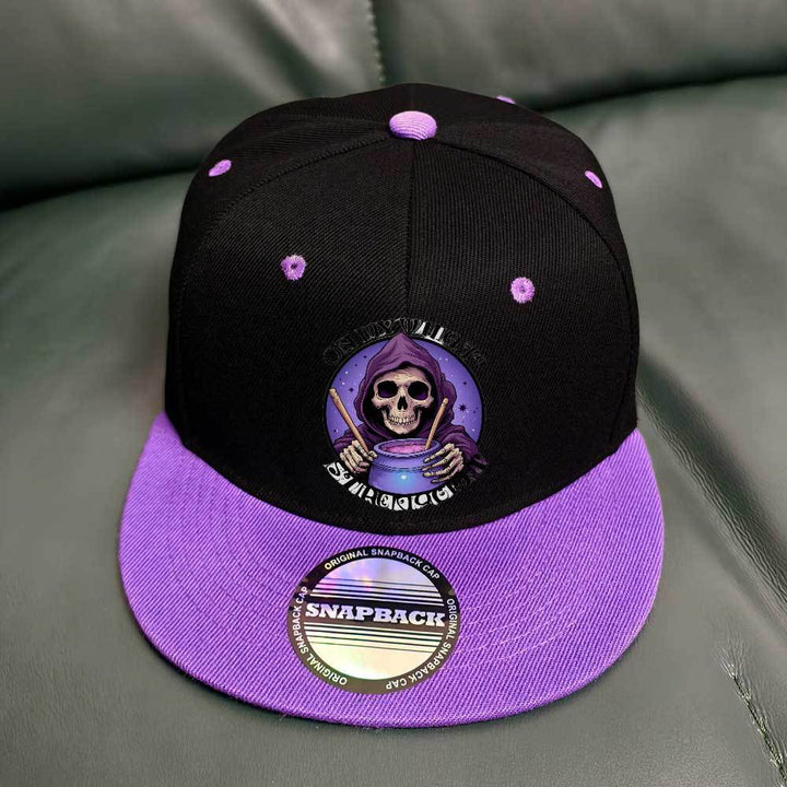 Gorra Snapback Ajustable con Estampado de Calavera Morada y Diseño Cósmico - Ligera 100% Poliéster para Actividades al Aire Libre, Senderismo, Camping - Ideal para Pascua, Ramadán, Regalos del Día del Padre, Sombrero Casual Temático, Accesorio Duradero