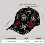 Gorra de béisbol estilo gótico JAIXIWU - Negro con diseños de cráneos blancos, rosas y espadas, gorra de sol casual para deportes al aire libre, ajuste ajustable, fibra de poliéster, gorra de béisbol.