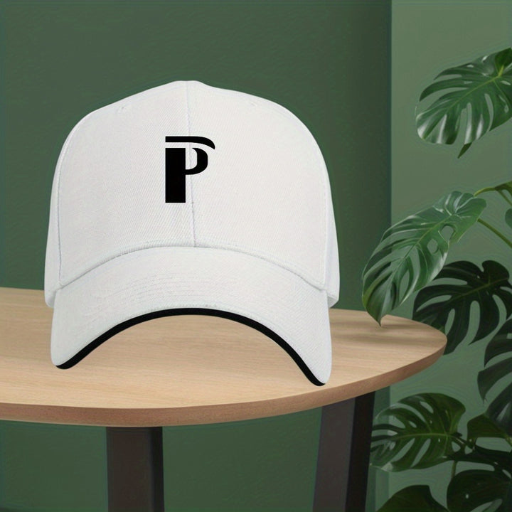 Gorra de béisbol unisex ajustable con estampado de la letra P - Ligera y transpirable, con ribete y visera curva para deportes al aire libre y gorra casual para hombres y mujeres, regalo perfecto para las fiestas (lavable a mano)