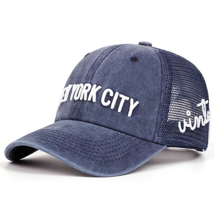 Gorras de béisbol lavables para hombres con bordado de letras, gorra urbana ajustable con hebilla trasera, gorra casual transpirable y cómoda