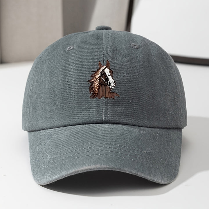 Gorra de béisbol retro lavada ligera para jóvenes con logotipo de cabeza de caballo - Ajuste elástico, cierre de clic, lavable en máquina, gorra casual para todas las estaciones y Ramadán para niños y niñas, accesorio versátil para jóvenes, juguetón, ropa