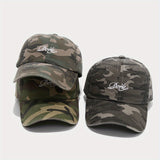 Gorra de béisbol de camuflaje americana para mujeres, lavada y desgastada, suave, transpirable, ajustable, poliéster, con detalles de bordado, estilo vintage para ropa de trabajo masculina.