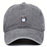 Gorra de béisbol ajustable de tela con bordado de café - Ligera, transpirable, cierre de botón, estilo urbano para hombres y mujeres