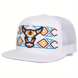 Gorra de béisbol para hombre con bordado de cabeza de toro, ideal para hip-hop, actividades al aire libre, gorra de malla ajustable para protección solar, perfecta para uso casual en viajes a la playa o vacaciones durante primavera y otoño