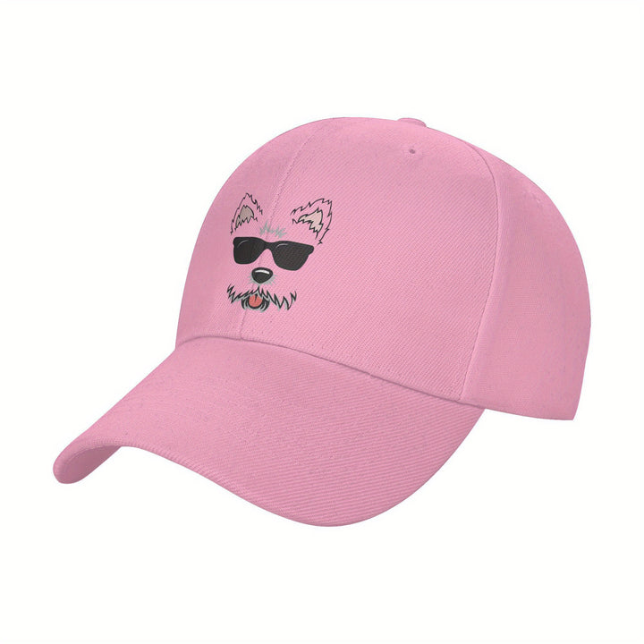 1pc Gorra de Béisbol de Poliéster con Diseño de Cara de West Highland White Terrier, Visera Ajustable y Transpirable para Hombre y Mujer, Sombrero Ligero Y2K de Moda para Parejas, Visor Solar con Ala Curva