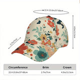 1 gorra ajustable de béisbol con estampado floral 2D de cuerpo completo - Diseño vibrante de flores y hojas, transpirable para deportes, running, gimnasio y actividades al aire libre - Estilo moderno para ropa casual urbana (Poliéster)