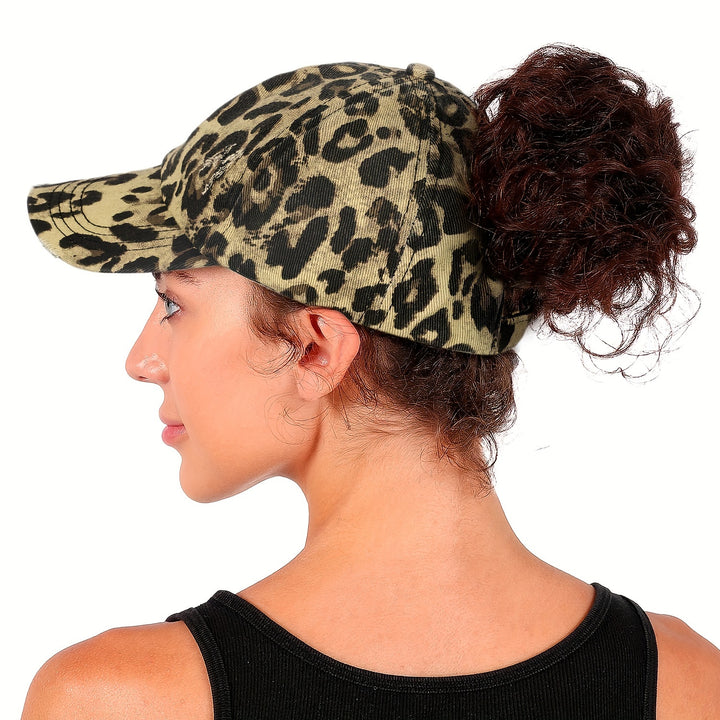 1 Gorra de Béisbol para Mujer con Estampado de Leopardo - Ajustable, Transpirable, Ideal para Exteriores y Fiestas, Diseño Versátil Compatible con Coletas, Accesorio Casual, Tela Fácil de Cuidar