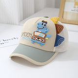 Gorra de Camionero con Dinosaurio para Niños y Niñas, Malla Trasera Ligera Transpirable - Gorro Veraniego para Edades 2-4 Años: Diseño Tierno de Dinosaureo y Truck, Cierre a Presión en Rosa/Beige/Azul/Marrón. Ideal Para Jugar, Fiestas o Uso Casual (Fácil
