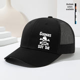 Goonies Never Say Die Gorra de Camionero con Calavera y Huesos Cruzados - Gorra Ajustable Transpirable para Hombres y Mujeres, Diseño /Blanco para Deportes al Aire Libre, Senderismo, Pesca (Primavera/Verano), Ropa Temática Fantástica, Fácil Cuidado