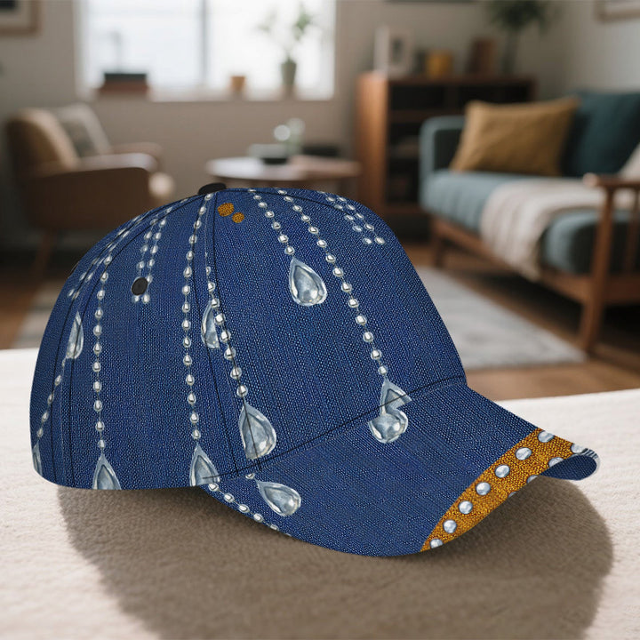 1pc Gorra de Béisbol con Estampado 2D Rhinestone Drizzle Glam - Poliéster Ajustable Snapback, Diseño Vibrante Completo, Ideal para Deportes, Running al Aire Libre y Estilo Urbano