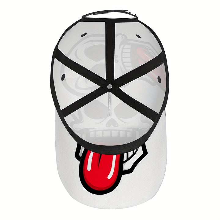1 gorra de béisbol con estampado SkullLick - Gorra ajustable y ligera de poliéster con labios rojos audaces y diseño de ojos negros, ideal para ropa casual, citas y regalos de Halloween/Día de Acción de Gracias/Navidad, gorra de calavera