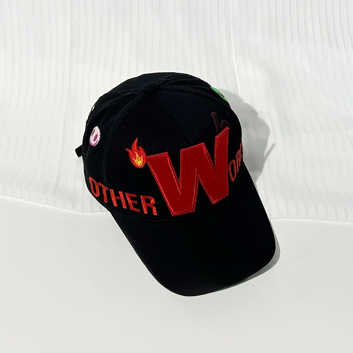 Gorra de Béisbol para Mujer con Letras 3D y Alien Arcoíris - Ajustable Snapback, Adorno en Rojo Atrevido 'W' & 'ORLD', Sombrero Plegable para Looks Casuales, Pieza de Moda (Lavado a Mano)