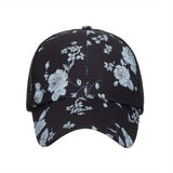 1 Gorra de Béisbol Negra Estampada con Visera, Sombrero Casual para Vacaciones y Exteriores