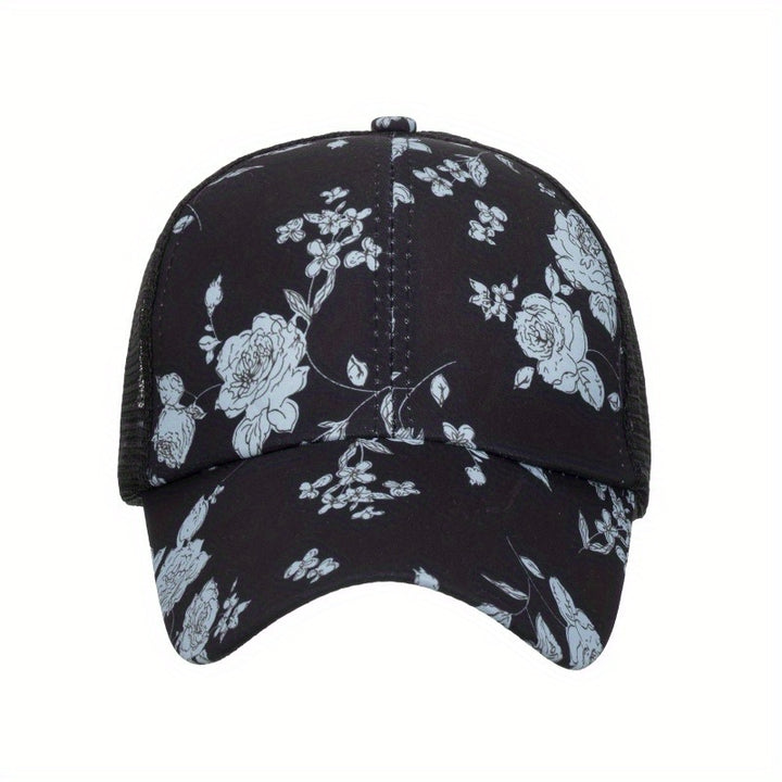 1 Gorra de Béisbol Negra Estampada con Visera, Sombrero Casual para Vacaciones y Exteriores