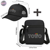Totto Set de Bolso Bandolera 2 en 1 y Gorra de Béisbol - Bolso Ajustable Unisex con Gorra de Logo a Juego, Diseño de Logo Golden-Toto (Sin Herrajes), Combo Casual para Hombres y Mujeres, Uso Diario, Esenciales de Viaje, Ropa Deportiva