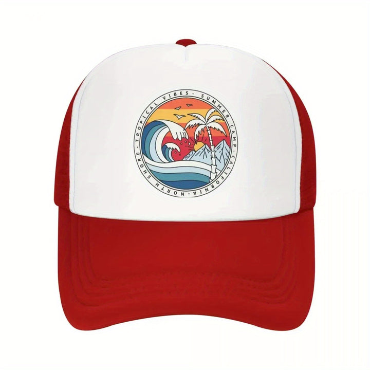 Gorra de béisbol Y2K California Beach Surfing Snapback para hombres y mujeres, tela de poliéster elástica mediana, estilo veraniego de surfista, lavable en máquina, plástico PVC - Blanco y Negro