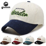 Gorra de béisbol de pana para hombre y mujer con adorno WONDER en la espalda - Sombrero para el sol con ala curva, Verde Marino Marrón, Gorro unisex estilo streetwear para outfits casuales y formales, Tejido de pana duradero y ajuste cómodo, Versátil para