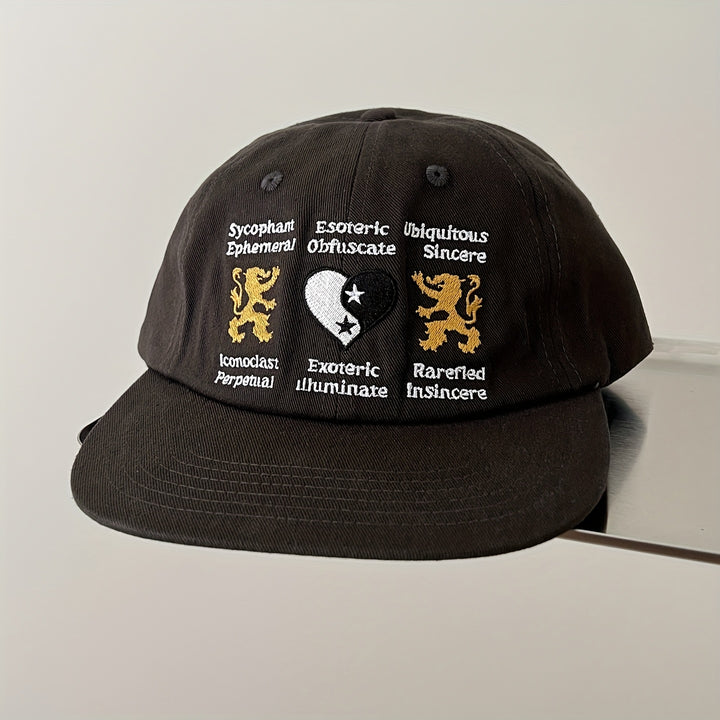 Gorra de Béisbol Rojo Vino para Hombres y Mujeres - Gorra Ligera Ajustable con Diseño Yin-Yang & León, Símbolos Ocultistas, Texto Occultista - Accesorio Urbano Gótico Hip-Hop