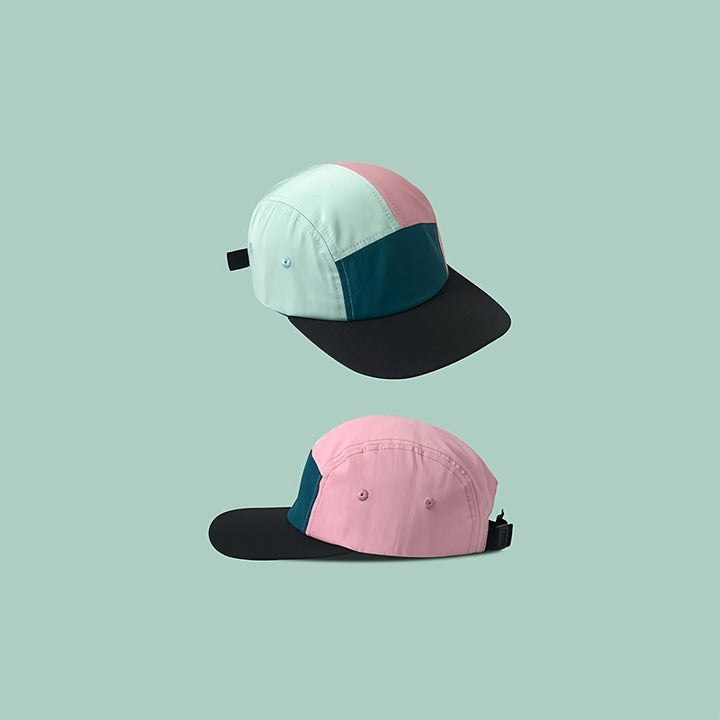 Gorra Deportiva Retro de Banda Plana con Bloques de Color, Secado Rápido y Suave para Exteriores - Pack de Cinco Piezas