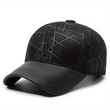 Gorra de Béisbol de Cuero Sintético Elegante para Hombre - Cálida y Estilosa Gorra de Cuero Sintético con Patrón Geométrico en Relieve, Snapback Ajustable para Protección Solar | Ideal para Uso Casual de Otoño e Invierno