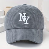 Gorra ajustable NY con logo bordado, unisex, negra/blanca tipo pana, ligera y abrigada para invierno y todo clima, bordado temático NY, regalo casual para fans (lavable a mano)
