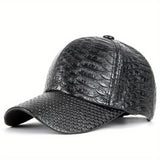 Gorra de Béisbol de Cuero Sintético con Relieve de Cocodrilo Negro Premium - Estilo Urbano Hip Hop, Protección Solar, Ligera y Lavable a Mano