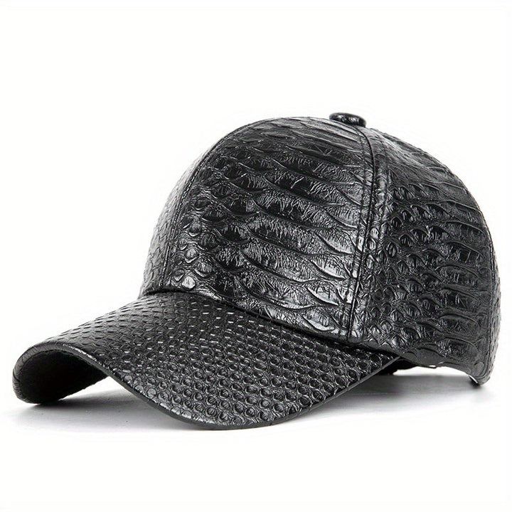 Gorra de Béisbol de Cuero Sintético con Relieve de Cocodrilo Negro Premium - Estilo Urbano Hip Hop, Protección Solar, Ligera y Lavable a Mano