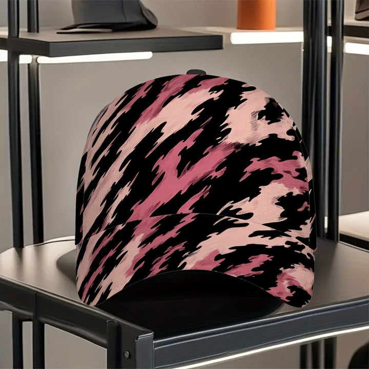 1 Gorra de Béisbol para Hombre - Diseño Audaz en Rosa//Gris con Llamas, Correa Ajustable, Ligera y Cómoda para Halloween, Navidad, Acción de Gracias - Accesorio Moderno de Calle, Tocado Festivo, Tejido Transpirable, Estilo Casual, Diseño Abstracto, Durade