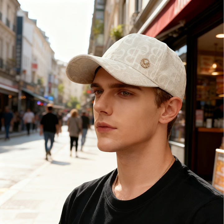 1 Gorra de béisbol para hombre para todas las estaciones con bordado floral de letras y logo en tono dorado - Parte trasera de malla transpirable, diseño estructurado de seis paneles, amantes de la moda, sombreros elegantes, construcción duradera, esti...