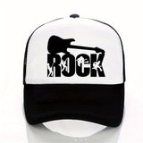 Gorra Snapback [Amante de la Música] de Banda de Rock | Gorra de Béisbol de Poliéster Ajustable con Silueta de Guitarra y Banda | Malla Transpirable en la Parte Trasera | Lavable a Máquina | Diseño en Blanco y Negro para Moda Casual y Hip-Hop, Accesori...