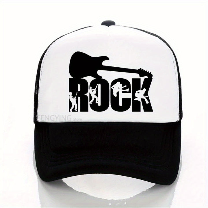 Gorra Snapback [Amante de la Música] de Banda de Rock | Gorra de Béisbol de Poliéster Ajustable con Silueta de Guitarra y Banda | Malla Transpirable en la Parte Trasera | Lavable a Máquina | Diseño en Blanco y Negro para Moda Casual y Hip-Hop, Accesori...