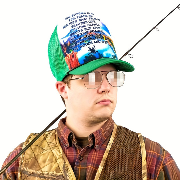 1pc Gorra Snapback de Malla Verde y Negra para Hombres, Altura Súper de 25.4 cm, Una Herramienta Asesina y Genial para Diversas Especies de Peces alrededor del Mundo. Es Muy Atractiva y Esencial para Deportes al Aire Libre, Pesca de Lubina y Caza