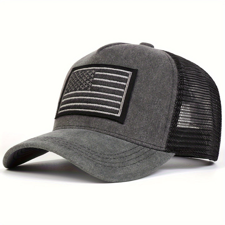 Gorra de béisbol lavada con bandera estadounidense para mujer - Gorra ajustable con cierre, ligera y transpirable, con parte trasera de malla, ideal para exteriores en primavera y otoño, negra con diseño de parche blanco y naranja, gorra de viaje | Gorra