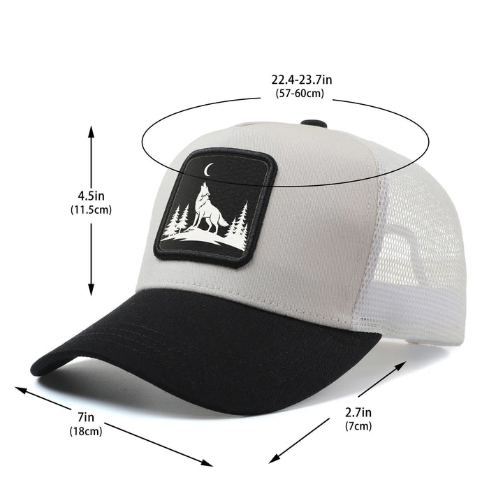 Gorra Trucker para Hombre y Mujer con Lobo Aullando a la Luna y Árboles de Pino - Gorra Ajustable de Malla Transpirable con Diseño 3D de Lobo y Cielo Nocturno, Gorra Ligera de Verano para Exteriores, Ideal para Pesca, Uso Casual, Regalos de Navidad/Día de