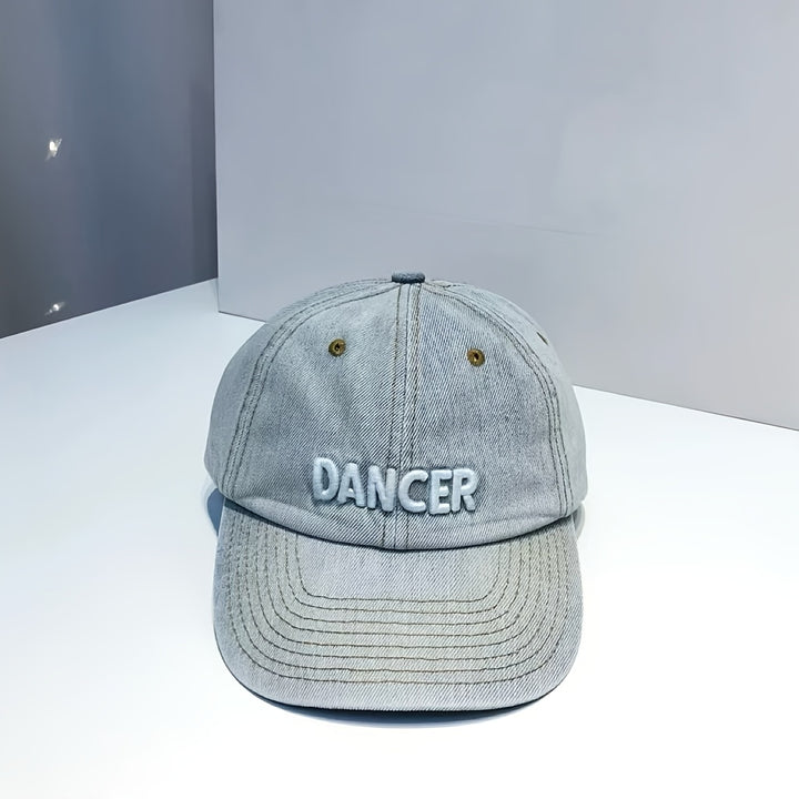 Gorra de Béisbol Bordada con Cruz y Letras para Mujer, Denim Lavado de Alta Gama con Correa Ajustable, Ideal para Streetwear y Danza