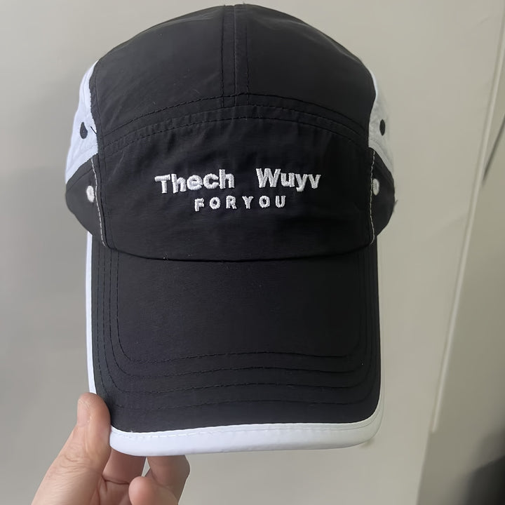 Gorra de Béisbol Ajustable para Mujer y Unisex - Dos Tonos /Blanco con Panel del Logo, Gorro Ligero Transpirable Casual al aire libre: Visera Blanca & Negra, Talla Única (Sin Herramientas / Fácil Adaptación)