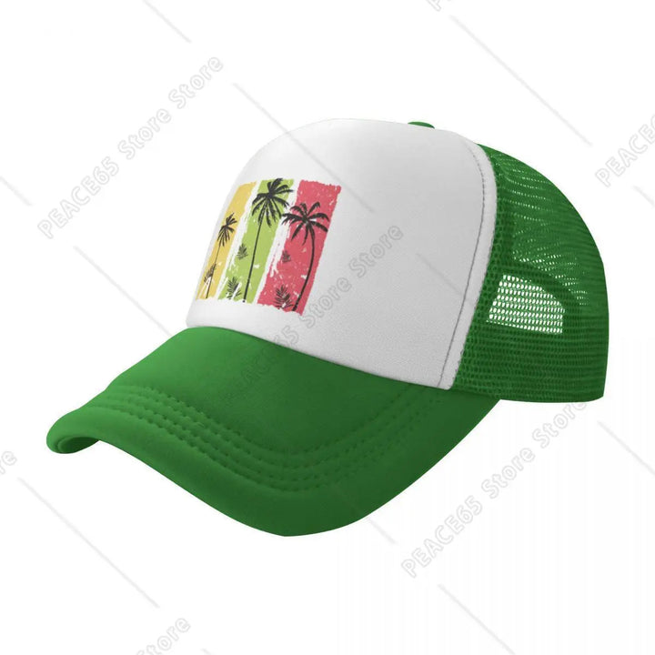 Gorra de Béisbol Ajustable de Malla Transpirable con Grafiti de Palmeras Vibrantes - Estilo Hip-Hop, Sombrero de Playa de Verano para Hombres y Mujeres, Lavable a Máquina