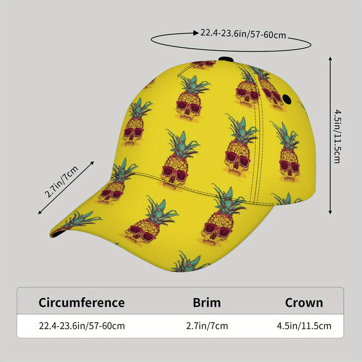 Gorra de Béisbol Ligera para Hombres CUTEHSJ - Estampado de Piña Amarillo Vibrante con Calavera y Diseño Tropikal, Cierre Ajustable con Hebilla para la Playa, Pesca, Actividades al Aire Libre y Vacaciones, Accesorio Divertido