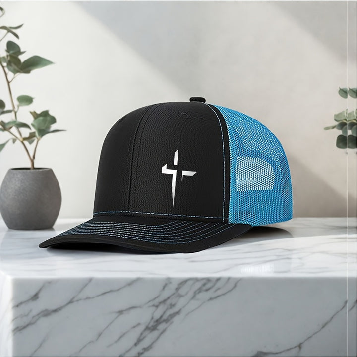 Gorra de camionero creativa con estampado cruzado: gorra de béisbol de moda con espalda de malla, transpirable y ajustable para actividades al aire libre - Negro con diseño de rayo blanco, gorro de cabeza al aire libre | Gorra de camionero elegante | Gorr