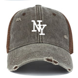 Gorra de camionero de malla desgastada con estampado de NY para hombre - Gorra de béisbol ligera, transpirable, con cierre de snapback, gris, gorra de béisbol