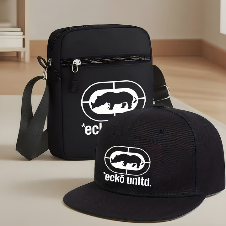 2 piezas, gorra de béisbol unisex con bordado 'ECKO' y ala curva, más riñonera, set de moda urbana para deportes al aire libre, gorra ajustable, regalo perfecto para ti o amigos