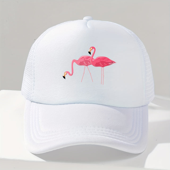 Dos Flamingo Estampado Transpirable Malla Trasera Gorra de Béisbol Adecuada para Uso Diario y Viajes al Aire Libre Ajustable Curva Casual Visera para Hombres y Mujeres Todas las Estaciones Gorra de Camionero