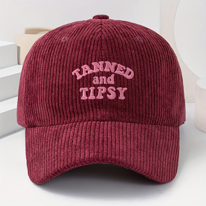 Gorra de béisbol unisex de pana bordada TANNED y TIPSY, gorro grueso y suave de moda para mujer para primavera/otoño, gorra casual y cálida de hip-hop para hombre, ideal para uso diario, con ajuste ajustable