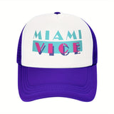 Fabric. Gorra de béisbol inspirada en Miami Vice para hombres y mujeres - Gorra de camionero de malla ligera y transpirable con visera ajustable, diseño en dos tonos, perfecta para todas las estaciones y regalo de vacaciones