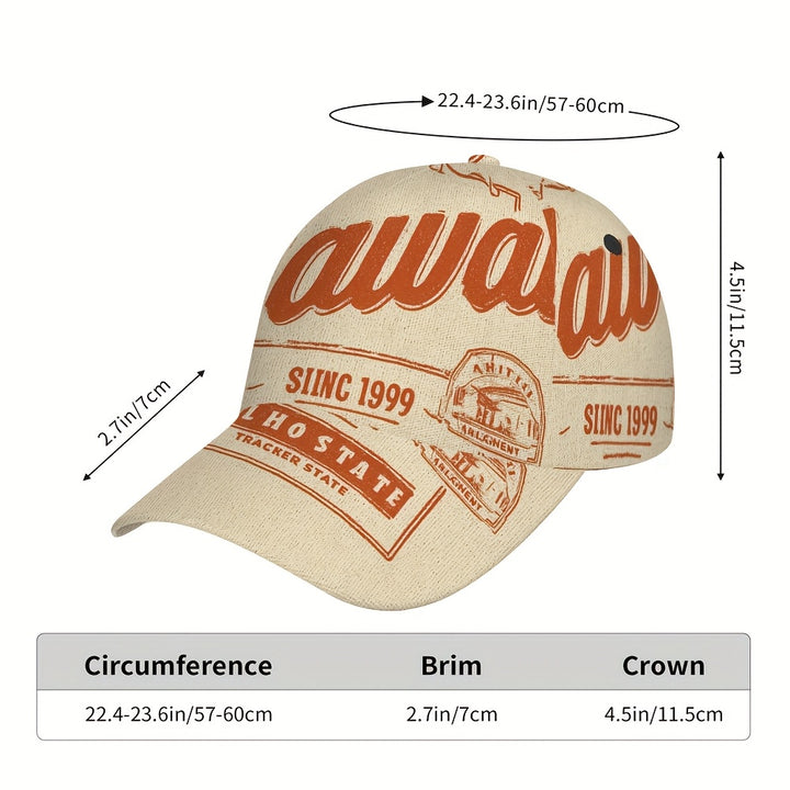1 pieza de gorra de béisbol clásica con estampado de 'Hawaii Aloha 1959' - Gorra ajustable con cierre de clic, elegante y cómoda gorra de poliéster para usar todo el día, ideal para comprar y viajar, gorro casual | Gorra ajustable | Equipo de cabeza du...