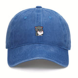1 pieza de gorra de béisbol bordada con dibujos animados de gatitos grises y blancos, ajustable, ligera, transpirable, para todas las estaciones, poliéster, 100g/m², con instrucciones de cuidado de lavado a mano.