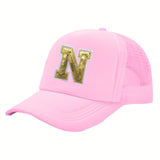 OKOIUM Gorra de Béisbol con Letras Brillantes para Niñas y Niños - 26 letras del alfabeto A-Z, Cierre Snapback Rosa Dorado Reluciente, Parte Trasera Transpirable en Malla, Tamaño Ajustable 4-10 años. Ideal como Sombrero Casual Diario o Fiestas Escolares (