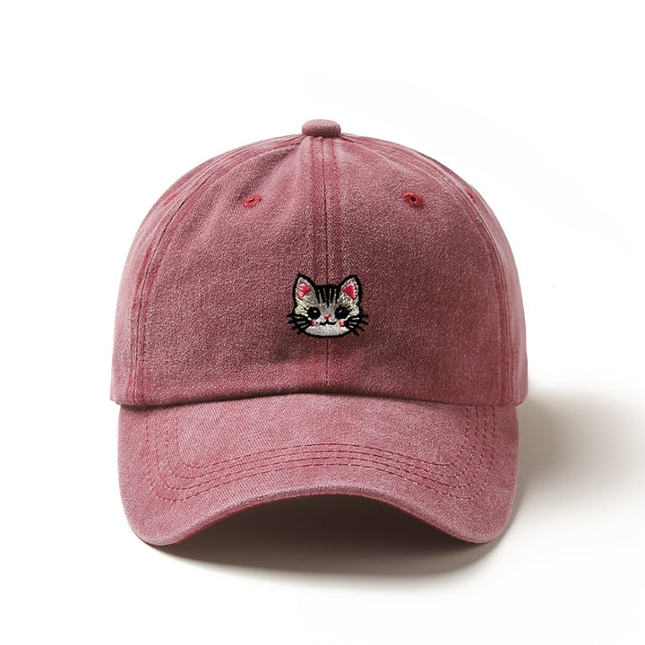 Gorra de béisbol bordada con gato lindo - Ligero, transpirable, poliéster, ajuste ajustable, perfecto para uso diario y regalos de vacaciones, ideal para Pascua, Día de la Madre, Ramadán, ropa casual para la cabeza | Bordado juguetón | Gorra cómoda