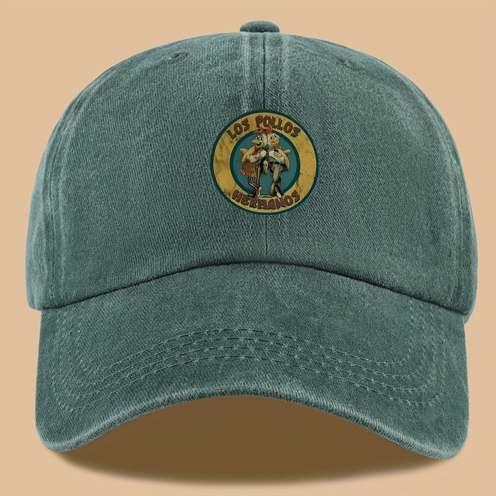 1 pieza de gorra de conductor de camión estilo urbano de moda con estampado de letras de dibujos animados Los Pollos Hermanos | Gorra solar ajustable para parejas, adecuada para senderismo, ciclismo, fiestas en la playa, conferencias | Gorra de béisbol su